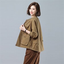 时尚女装纯棉短款加厚风衣外套宽松显瘦百搭休闲上衣，女装风衣，秋牧寒烟