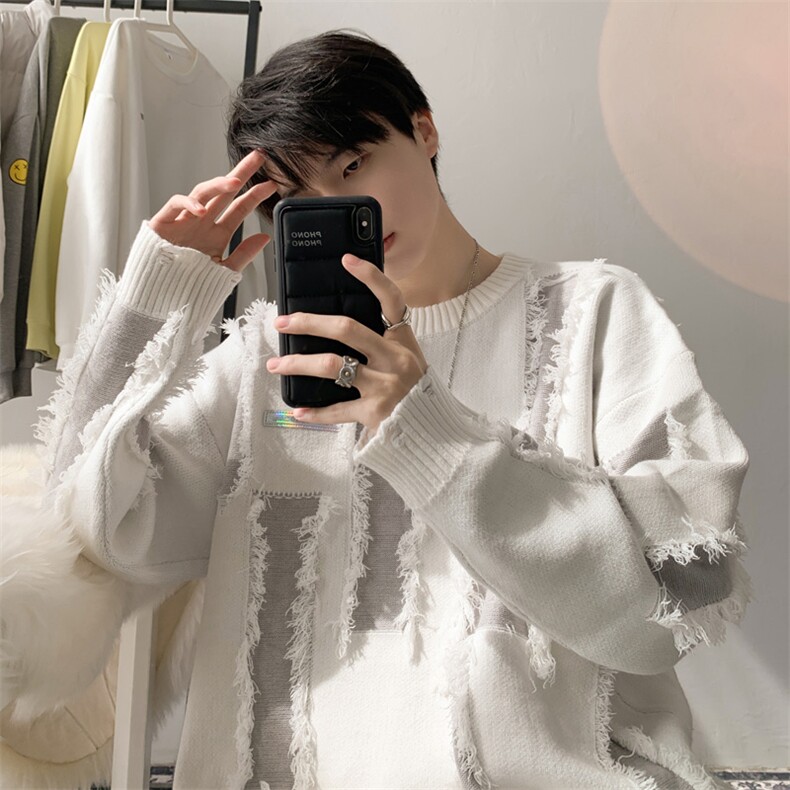 男生新款针织打底衫秋冬宽松慵懒风拼接套头毛衣XZ514-2-MY22-P98,男装T恤,星座514-2(原B239)