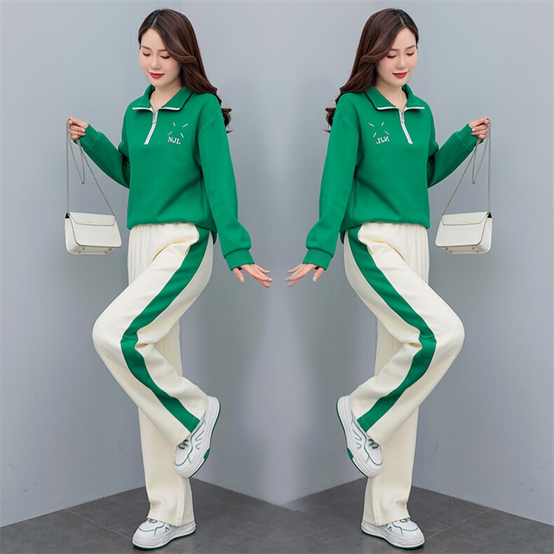 2025夏季运动套装女大码宽松立领短袖两件套时尚洋气休闲服,女装套装/套裙,凝聚力