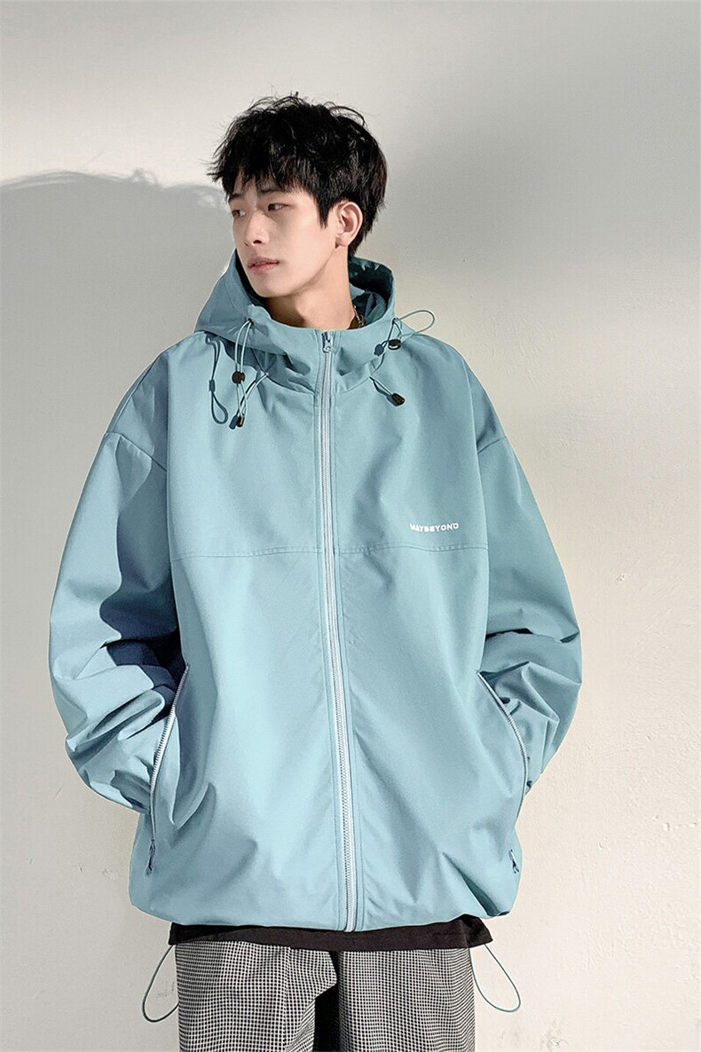 冲锋衣连帽夹克男宽松落肩纯色上衣外套DSA157B-JK727-P58,男装夹克,电商A157B