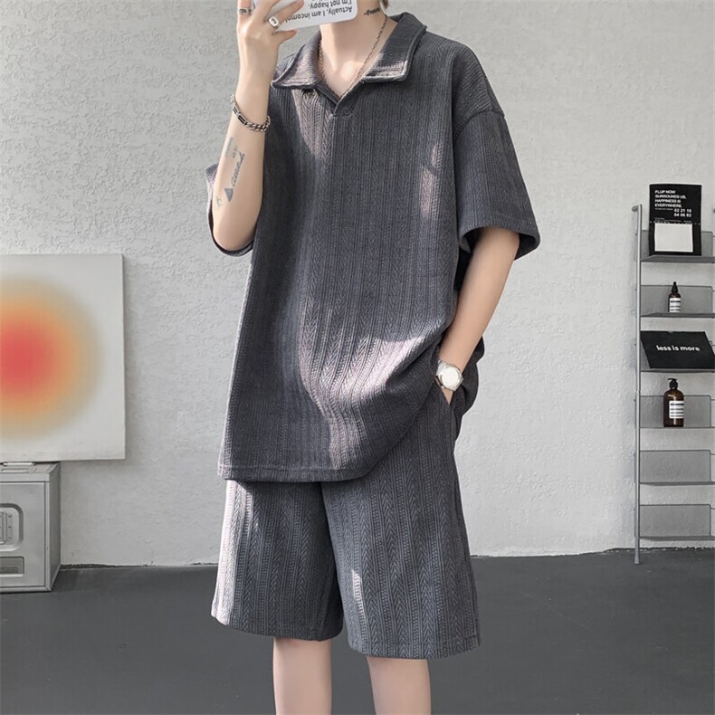 ！2026夏季新款男士翻领短袖套装百搭一套TZCS2502P66,男装休闲套装,电商B220