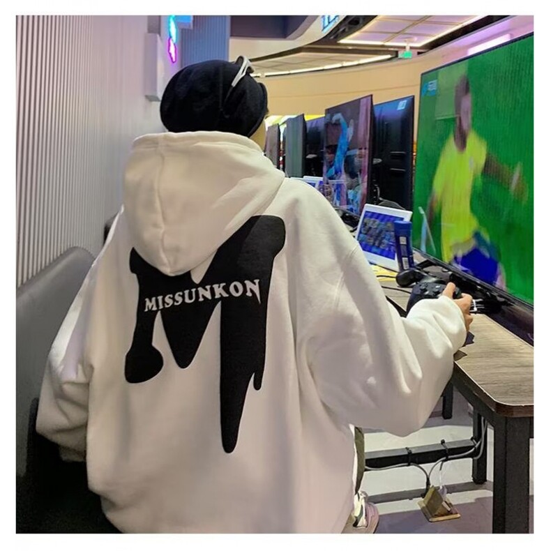 350g华棉潮牌印花连帽卫衣男女休闲春秋宽松时尚上衣5021-P43网图，女装卫衣/绒衫，电商B245