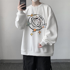 华夫格卫衣圆领卫衣男大码长袖t恤男外套HW76142-P30加绒款-P40，男装卫衣，电商A040