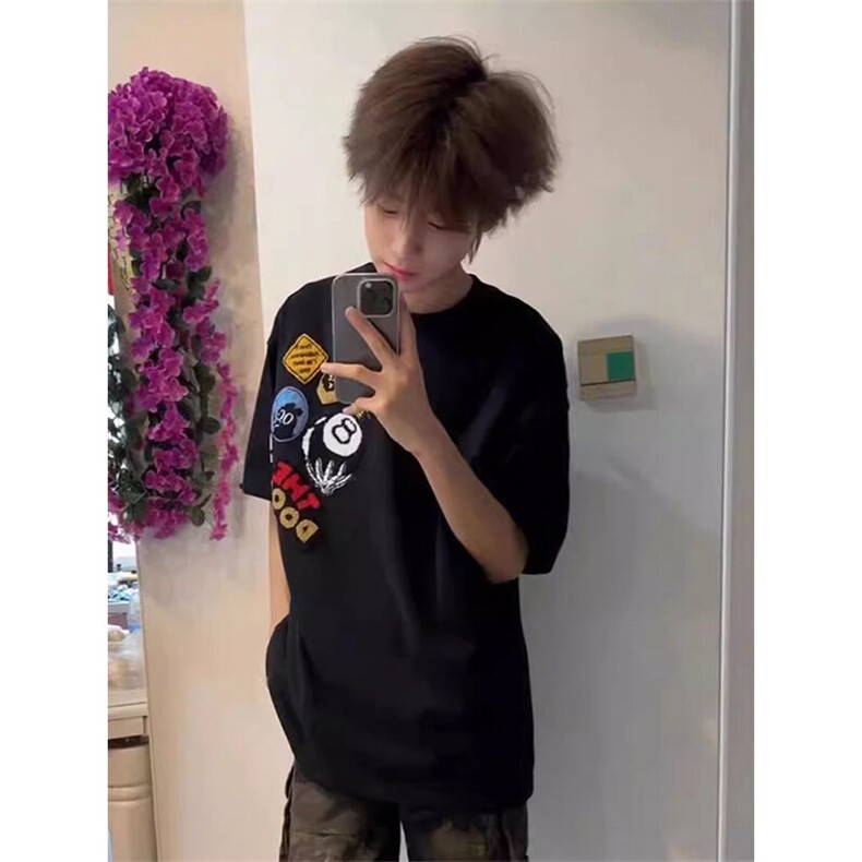 万针全刺绣工艺高品质260克纯棉双纱美式宽松百搭短袖T恤特P33,男装T恤,电商A486