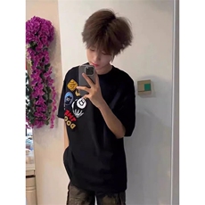万针全刺绣工艺高品质260克纯棉双纱美式宽松百搭短袖T恤特P33，男装T恤，电商A486