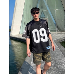 美式男生夏季时尚网眼短袖透气宽松运动T恤潮牌拼接上衣TA214-P40