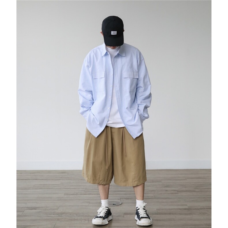 条纹长袖衬衫男春季美式cityboy休闲蓝色衬衣外套710-821-P50,男装衬衫,星座710