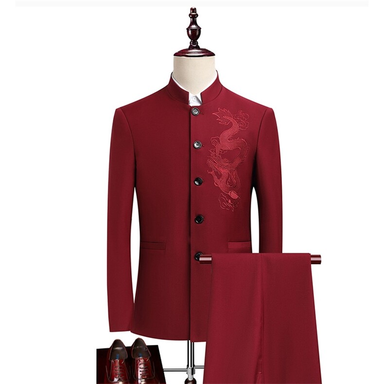 JS8609-XK-DP178中山装套装中华立领龙纹刺绣表演出中式结婚礼服，男装西服套装，星座510A-2
