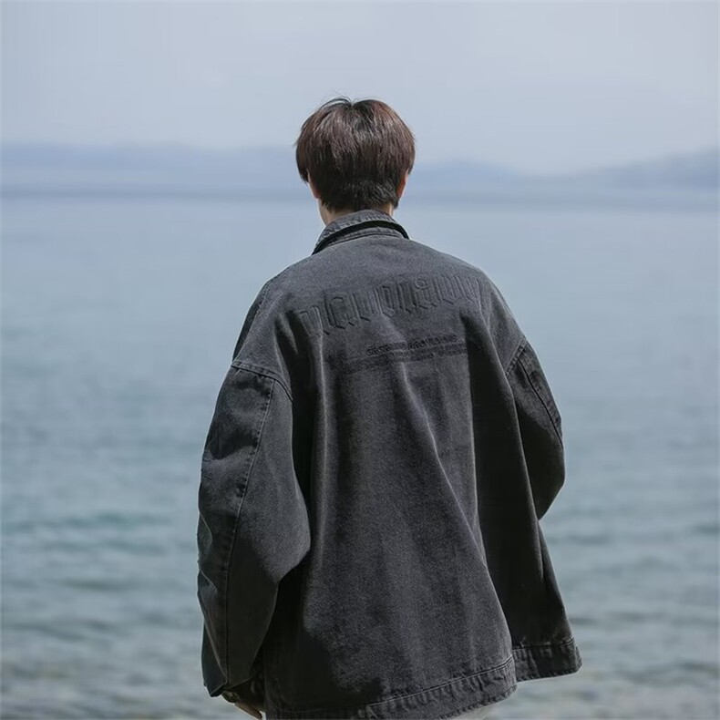 钢印字母牛仔外套男士春秋季韩版潮流青少年宽松潮牌复古工装夹克,男装工装外套,星座1210-1