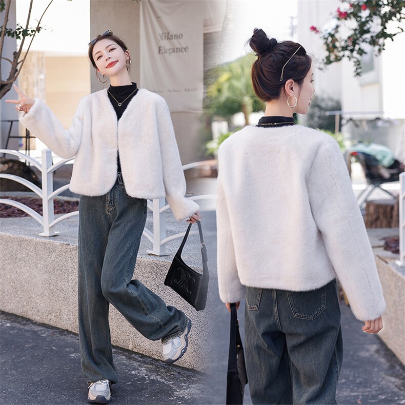 2023年秋冬季新款皮毛一体外套女，女装羊羔毛/颗粒绒，秋水欣儿