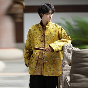 中式风轻奢色天香提花金属盘扣立领夹克唐装拼色外套JK103图片