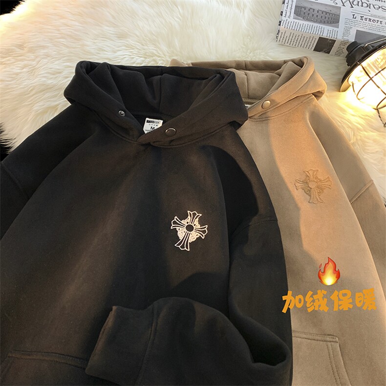 冬季加绒加厚连帽麂皮绒刺绣连帽卫衣YT05P75M-4XL,男装卫衣,星座712