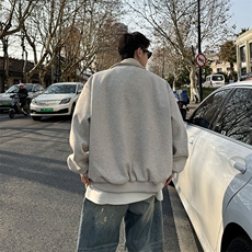美式假两件毛呢夹克棉衣外套男秋冬宽松休闲棉袄高街痞帅立领棉服，男装夹克，星座308B-1