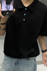 夏装新款绿松石扣子翻领重磅短袖T恤夏季男装半袖POLO衫S426特28，男装Polo衫，电商A233-1