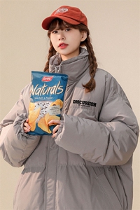 白鸭绒中性冬季潮流设计感抽绳立领羽绒服 YR214P195控258图片