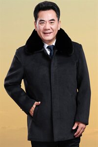 8019/中老年呢大衣中长款爸爸冬季加绒加厚大毛领大衣外套图片