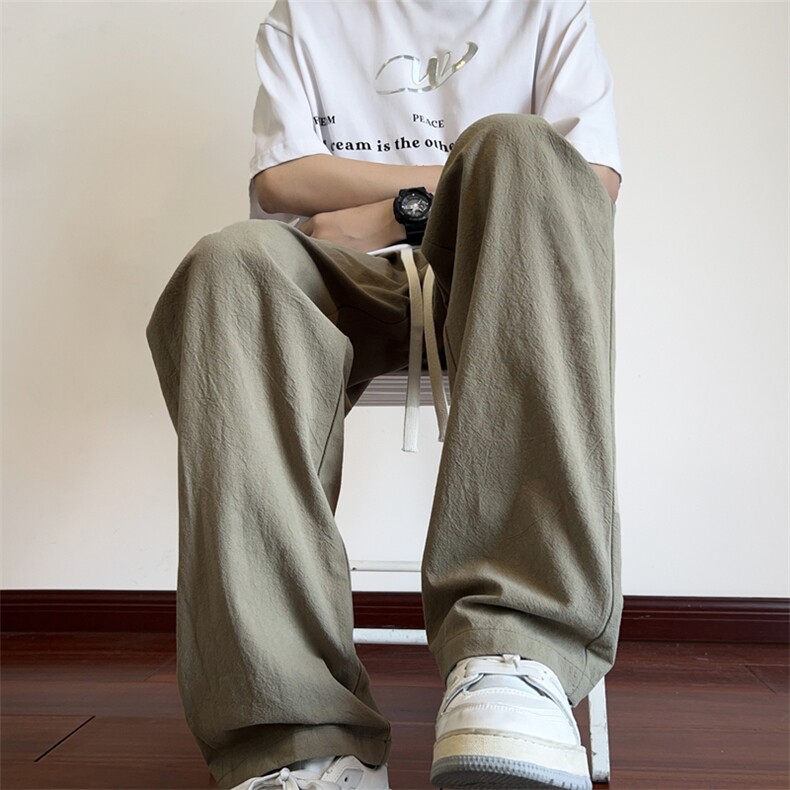 夏季纯色休闲裤男薄款棉麻长裤宽松直筒拖地裤 K776-P40 控58图片
