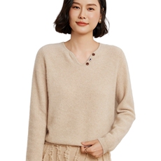 时尚优雅女士衫10%带扣套头设计显瘦百搭秋冬必备，女装羊绒衫，臻维羊绒