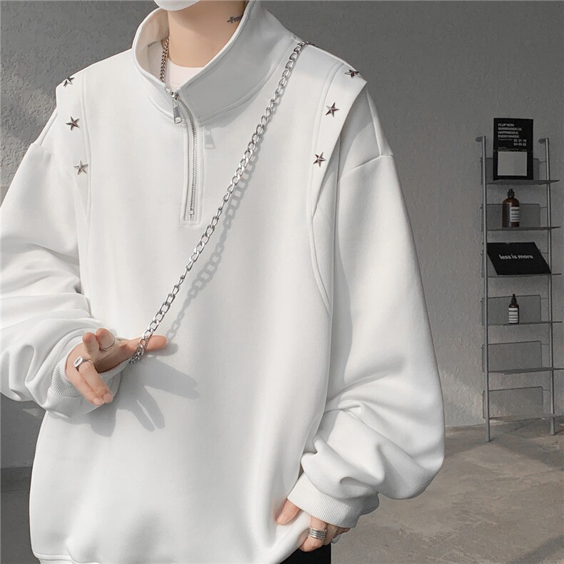 8XL-M星星铆钉半拉链卫衣大码重磅痞帅高街小众立领外套WY5109P58,女装短外套,电商B238