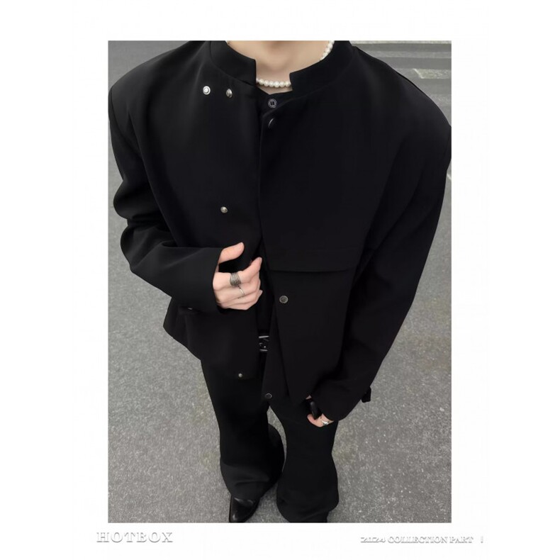 W11045-P78 网图现货 春新中式立领西服外套解构斜门襟设计感夹克图片