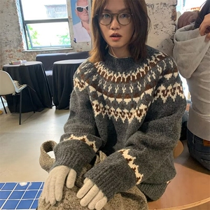 费尔岛复古提花毛衣男女新款设计感休闲针织套头外套MYA414图片