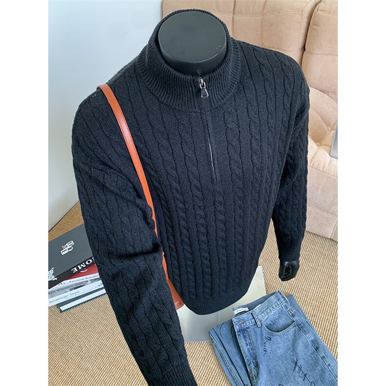 秋冬新款港风日系麻花提花半拉链立领毛衣男XZ608-M453-特P50,男装针织衫/毛衣,星座608(原A046)