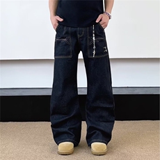2026新美式复古vibe小众弯刀牛仔裤重工水洗阔腿裤K71336-P48网图，男装牛仔裤，电商B245