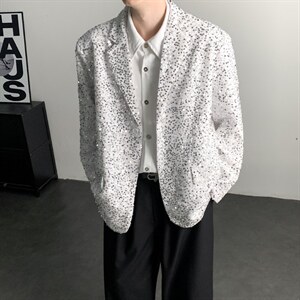 春装闪闪亮珠片亮面晚会年会夜店舞台装男演出服西装夜店歌手外套，男装西服套装，星座909