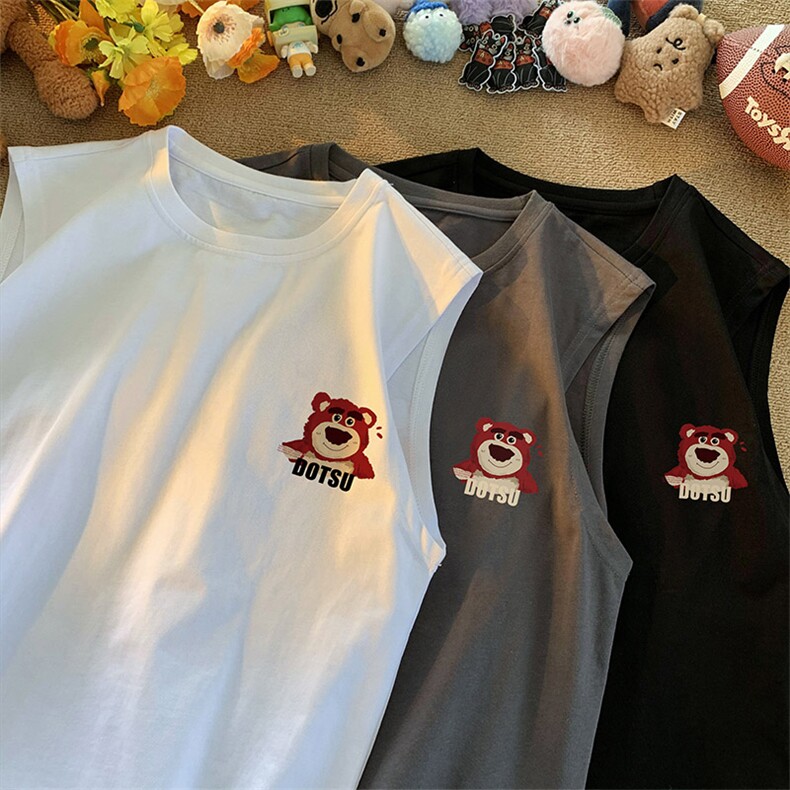 抖音供货、200克现货全棉印花背心宽松无袖T恤D223A-BX2311-P25,男装背心/马甲,电商019-1