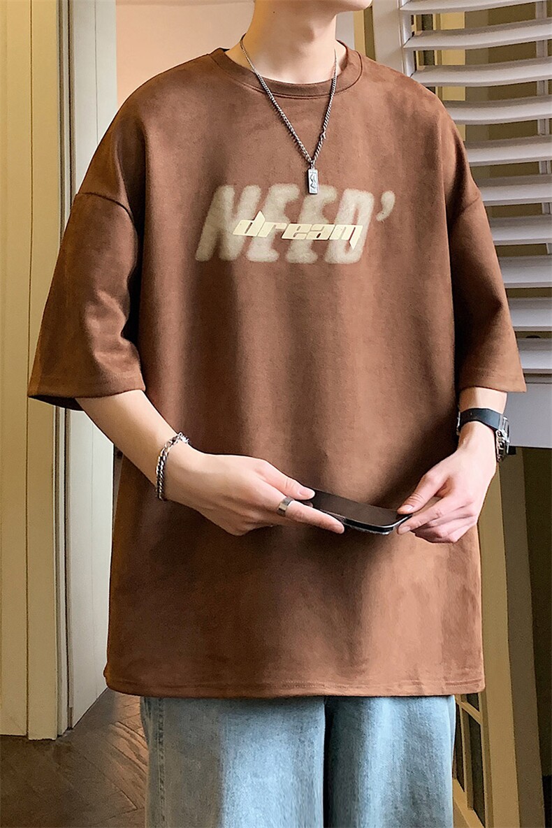 DX510P30港风重磅麂皮绒短袖美式高街t恤男大码半袖男,男装T恤,星座1204-3