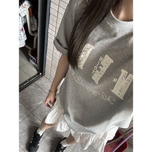 H1012-P40原版小香风刺绣+钉珠+烫钻宽松休闲短袖T恤图片