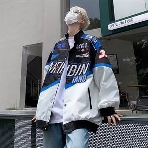 美式街头机车棒球服外套男复古赛车服刺绣字母飞行员夹克 J07图片