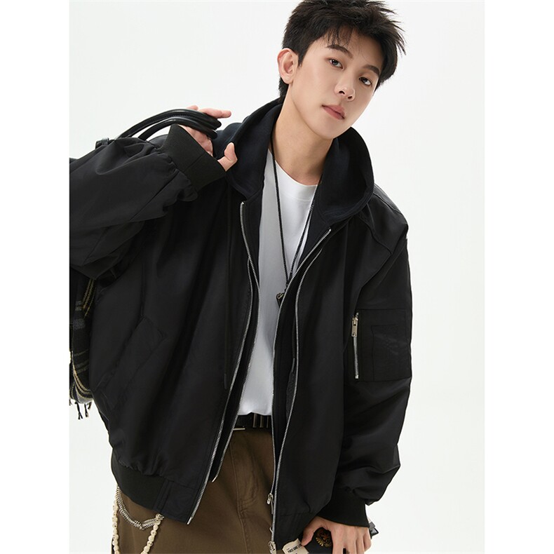 假两件连帽夹克男潮流百搭保暖户外外套J063特P75，男装夹克，电商A073