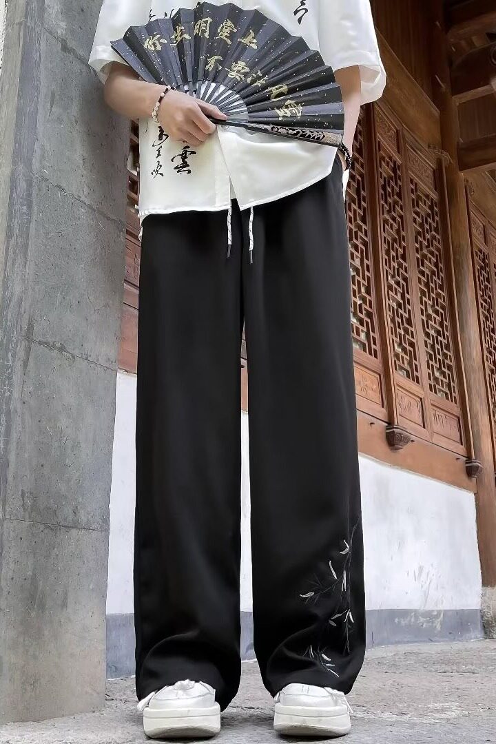 GX331P40新中式风竹子刺绣冰丝裤子男春秋直筒休闲西装长裤夏,男装休闲裤,星座1108-5