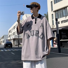 POLO衫男短袖字母印花高街帅气2026夏季新款ins宽松T恤WB071-P30，男装T恤，星座412