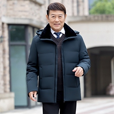 大货主推新款毛领可拆卸帽中老年羽绒服外套男士爸爸装羽绒服大衣，男装羽绒服，钱塘723