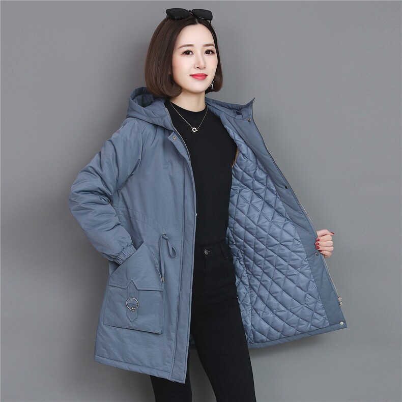 棉服女冬季中长款加棉加厚纯色百搭外套棉衣,女装棉衣/棉服,芙芮