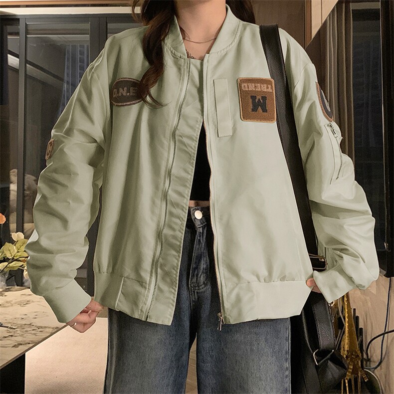 春秋新款美式复古贴标棒球服外套女设计感宽松上衣夹克C707-98,男装夹克,星座911-2(原星座613-2）