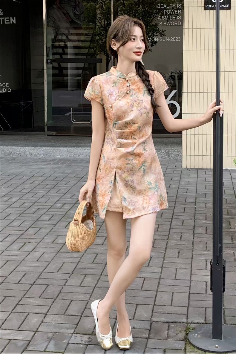 新中式印花改良旗袍裙短裤两件套女2026夏季新款时尚优雅减龄套装,女装套装/套裙,丽影随形