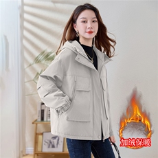 现货！现货！加绒加厚派克服2025冬季女装新款宽松休闲连帽棉服，女装棉衣/棉服，以桐