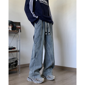 牛仔裤男士春秋款宽松水洗美式潮牌痞帅炸街工装直筒裤N0748-P58图片