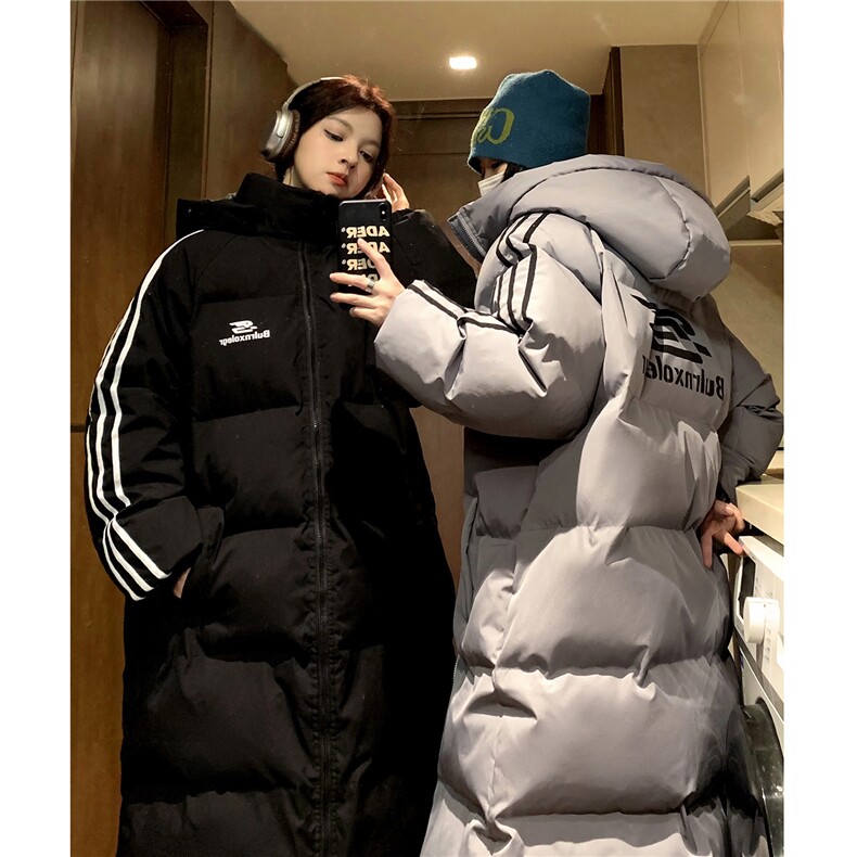 中性过膝棉衣织带三条杠长款加厚情侣羽棉服外套男G1076P168,男装棉衣,电商A339