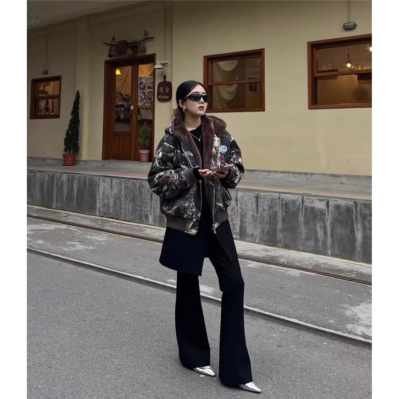 美式连帽牛仔棉服男女重磅迷彩树枝座山雕复古加绒加厚夹克外套潮,男装夹克,星座506A