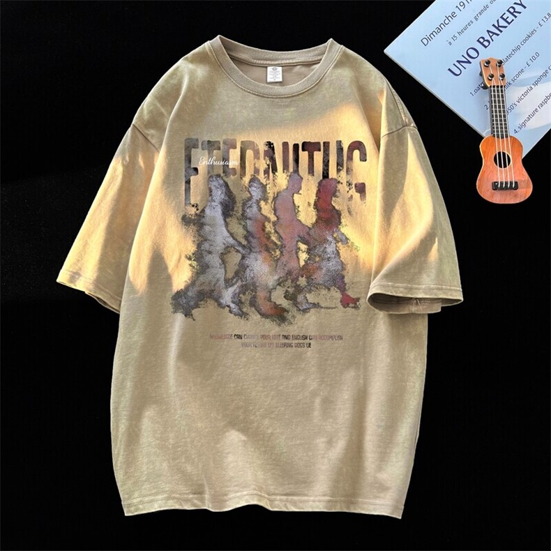 潮牌宽松短袖t恤蜡染美式复古高街水洗做旧517A-2-SX299-P38，男装T恤，星座517A-2