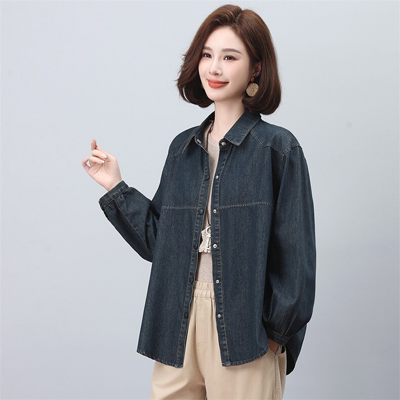 大码中年女装妈妈春秋洋气高贵薄款牛仔衬衫短外套女2024新款上衣,女装衬衫,悦见她
