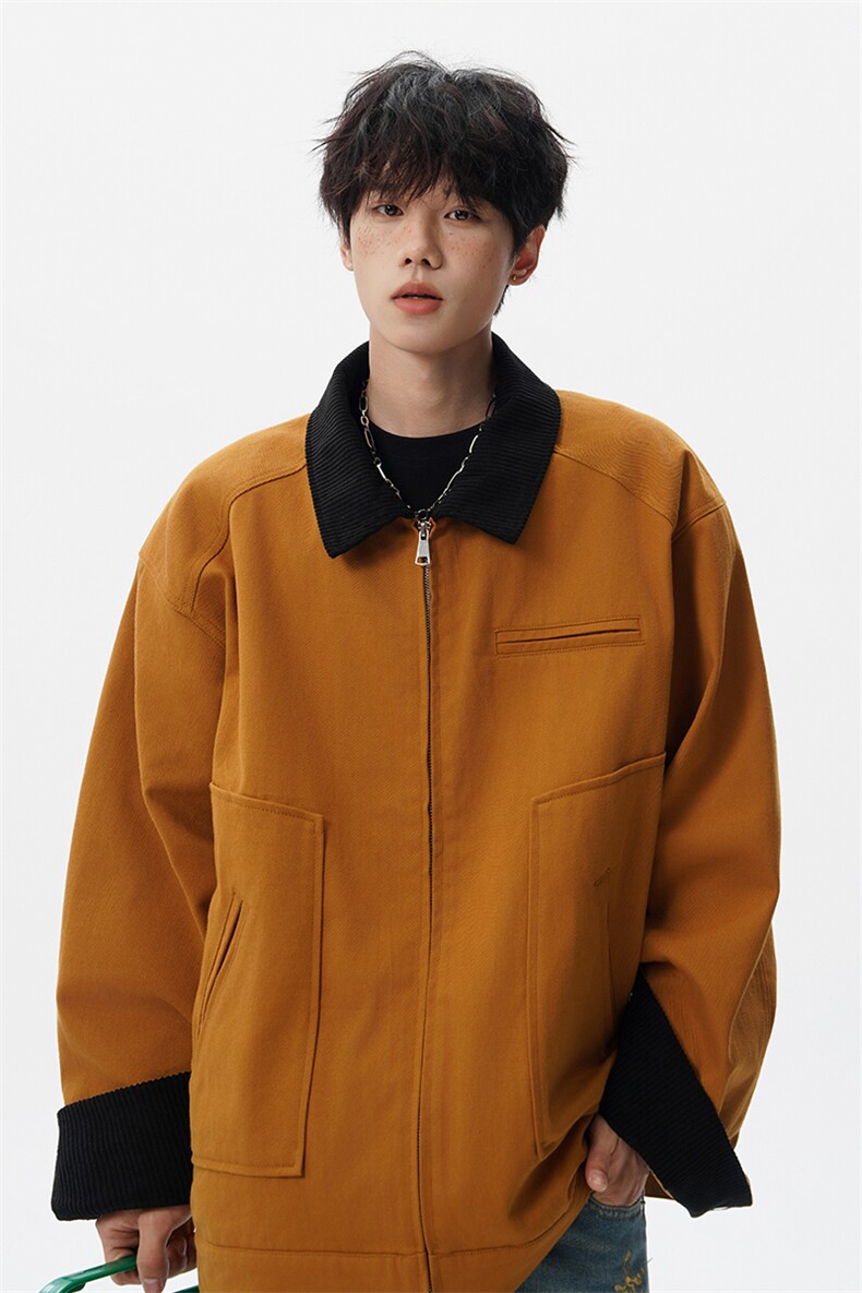 M-8XL美式复古水洗夹克男拼接灯芯绒外套休闲茄克衫上衣JK1325P88,男装夹克,电商D206-1