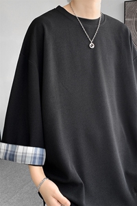 8XL-M特大码短袖男夏季高品质冰丝五分袖拼色宽松大码T恤DX308P38图片