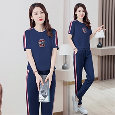 品牌冰丝运动服套装女夏季2024新款休闲速干短袖夏装两件套，女装套装/套裙，梦依杭