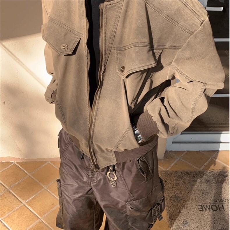 cleanfit短款工装外套男秋冬款美式复古棒球服潮牌做旧哈灵顿夹克,男装夹克,星座506A