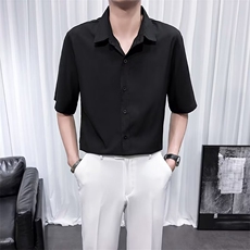 冰丝短袖衬衫男商务休闲免烫半袖衬衣夏季宽松五分半袖寸衫D6，男装衬衫，星座1116A-2（原606A-1）